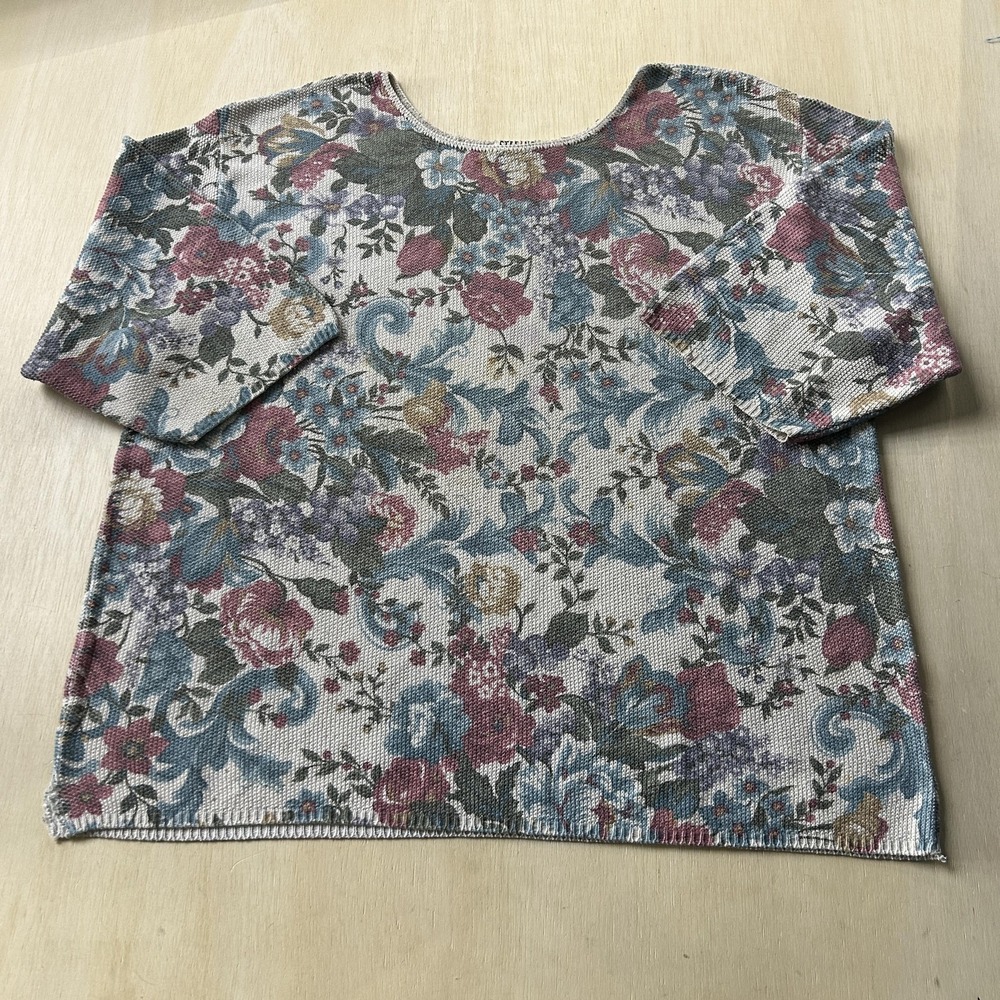 Vintage Stefano International Sweater Womens XL Multicolor Floral 3/4 Pullover
